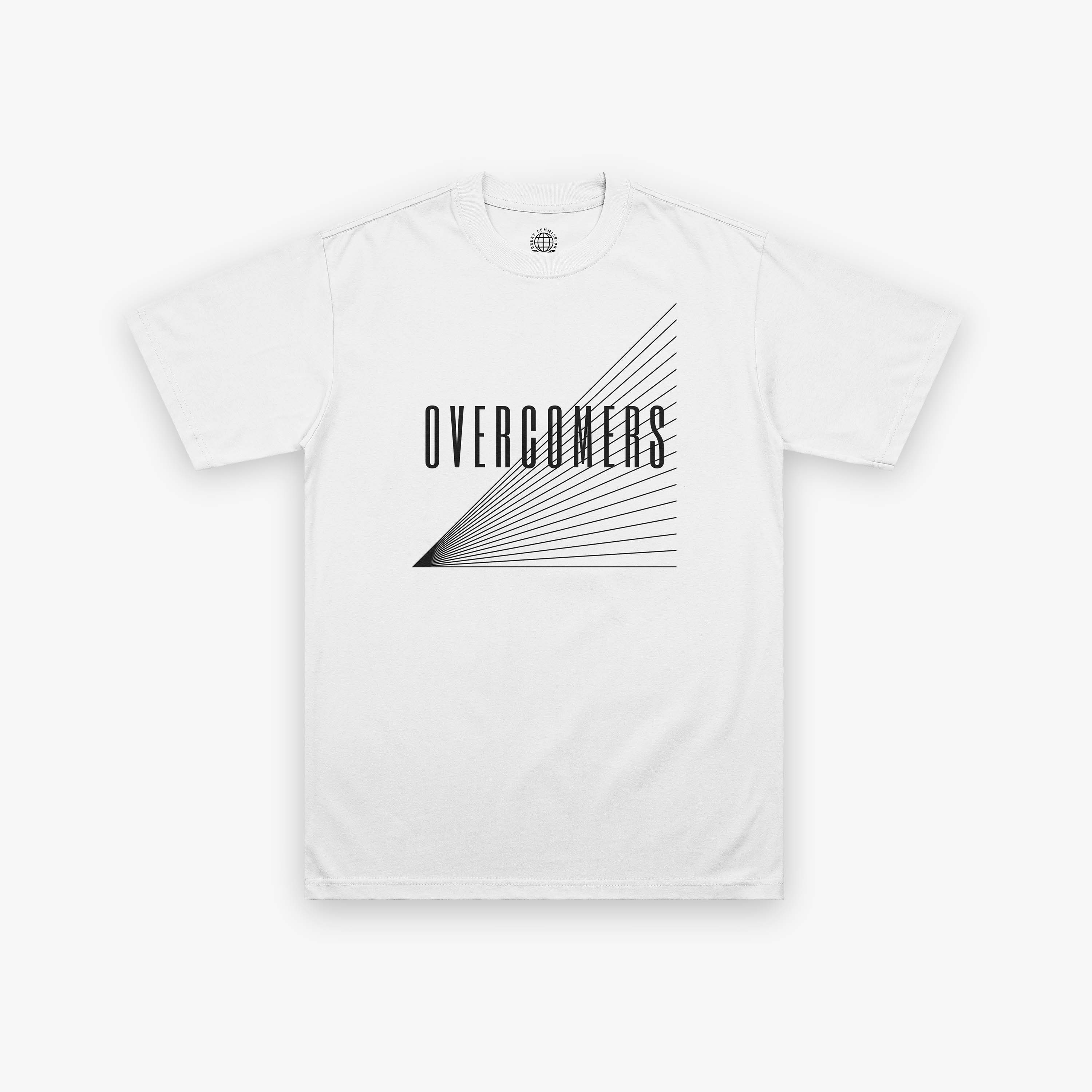 Overcomers Signature White Christian T-Shirt front view