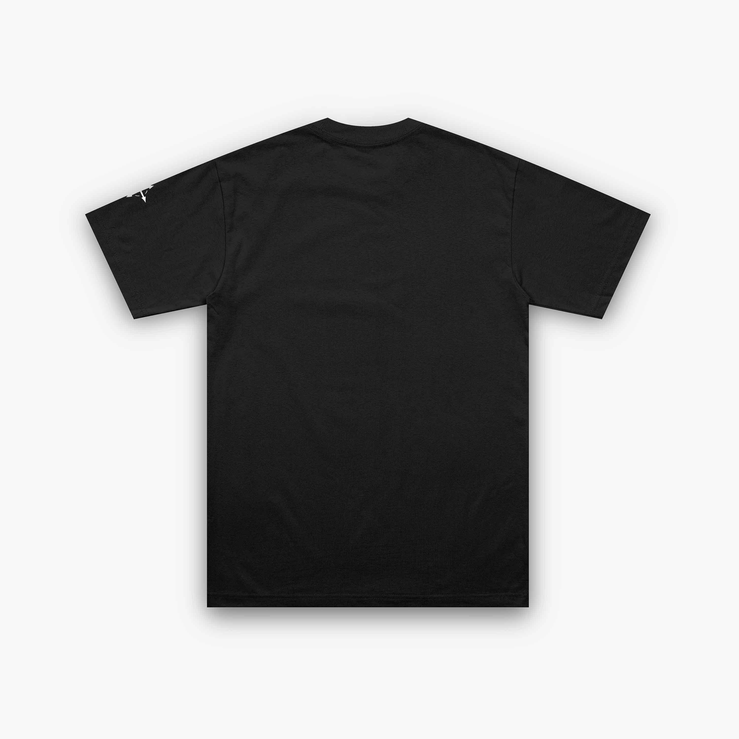 Back view of SAINTS WORLDWIDE black t-shirt